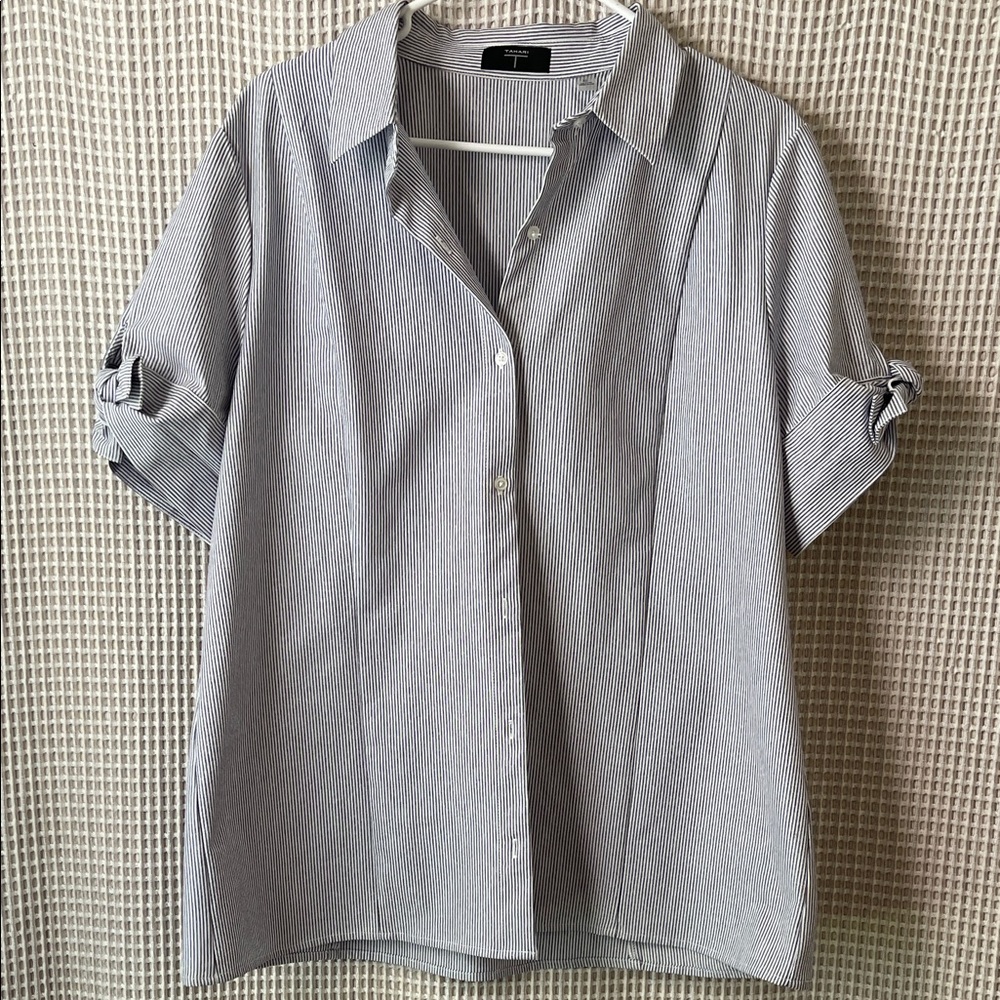 Tahari Women's Blue Striped Button Down Shirt